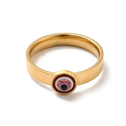 Red Resin Evil Eye Finger Ring, Golden 304 Stainless Steel Jewelry for Women, Red, US Size 9(18.9mm)