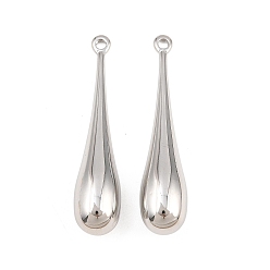 Platinum Brass Pendants, Teardrop Charms, Rack Plating, Long-Lasting Plated, Lead Free & Cadmium Free, Platinum, 45x10mm, Hole: 2mm