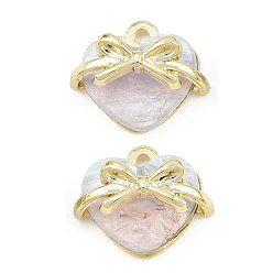 Seashell Color Alloy & Resin Pendants, Heart & Bowknot Charm, Long-Lasting Plated, Rack Plating, Golden, Seashell Color, 11.5x14x7.5mm, Hole: 1.3mm
