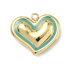 Темно-бирюзовый Латунь эмаль подвески, сердце прелести, без кадмия и без свинца, стойки покрытие, реальный 18 k позолоченный, темные бирюзовый, 26x31x8.5 мм, отверстие : 3 мм