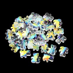 Clear Electroplate Glass Beads, Half Plated, AB Color Plated, Bear, Clear, 9.5x8.5x4mm, Hole: 1.2mm