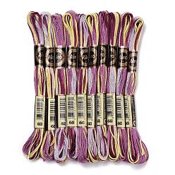 Purple 10 Skeins 6-Ply Polyester Embroidery Floss, Cross Stitch Threads, Segment Dyed, Purple, 0.5mm, about 8.75 Yards(8m)/skein