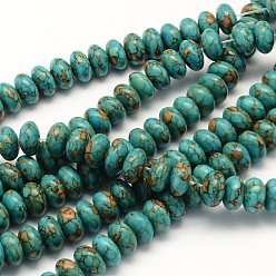 Turquoise Moyen Brins de perles rondelles turquoise synthétiques teints, turquoise moyen, 14~15x7mm, Trou: 1~2mm, Environ 55 pcs/chapelet, 15.4 pouces ~ 16.5 pouces
