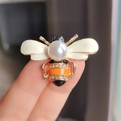 Желтая Старая Ткань  Пчелы пластиковые жемчужные эмалевые булавки, сплав со стразами брошь для рюкзака одежды, старое кружево, 25x38 мм