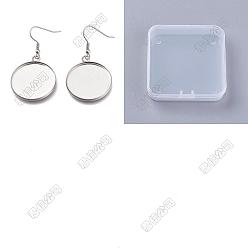 Stainless Steel Color 60Pcs 304 Stainless Steel Earring Hooks, with Blank Pendant Trays, Flat Round Setting for Cabochon, Stainless Steel Color, 50mm, Tray: 25mm, 20 Gauge, Pin: 0.8mm