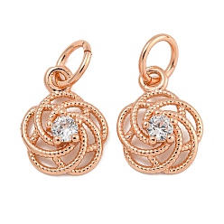 Розовое Золото Покрытие стойки латунь микропаве прозрачные кубические циркониевые подвески, без свинца и без кадмия, долговечный, цветок, розовое золото , 10.5x8x3.5 мм, отверстие : 3.5 мм