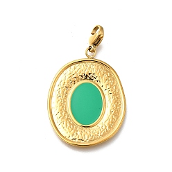 Средний Морско-зеленый Овальные 304 подвесные украшения из нержавеющей стали с эмалью, ионное покрытие (ip), с застежкой омар коготь, реальный 14 k позолоченный, средний морской зеленый, 35x26.5x1.5 мм