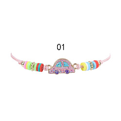 1 bracelet Colorful Rainbow Children's Bracelet and Necklace Set with European and American Gold Powder Butterfly Soft Clay Weaving Friendship Jewelry