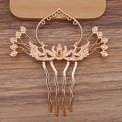 Light Gold Phoenix Alloy Hair Comb Findings, with Iron Comb and Loop, Round Bead Settings, Light Gold, 100x59mm, Fit for 2mm & 5mm Beads