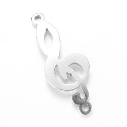 Stainless Steel Color 201 Stainless Steel Links connectors,  Musical Note, Random Musical Note Direction, Stainless Steel Color, 24.5x9.5x1mm, Hole: 1mm