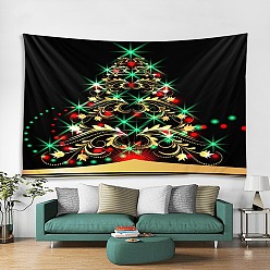 Black Christmas Theme Polyester Wall Hanging Tapestry, for Bedroom Living Room Decoration, Rectangle, Christmas Tree Pattern, Black, 1300x1500mm