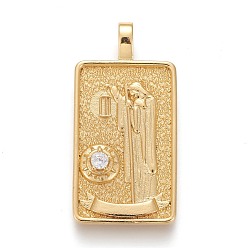 Real 18K Gold Plated Brass Micro Pave Clear Cubic Zirconia Pendants, Real 18K Gold Plated, Tarot Card Charms, The Hermit, The Hermit IX, 30x15x4mm, Hole: 3~4mm
