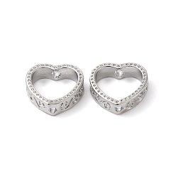 Real Platinum Plated Brass Bead Frames, Heart, Real Platinum Plated, 9x9.5x2.5mm, Hole: 1mm, Inner Diameter: 7.5x7.5mm