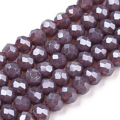 Old Rose Electroplate Glass Beads Strands, Pearl Luster Plated, Faceted, Rondelle, Old Rose, 3x2mm, Hole: 0.8mm, about 165~169pcs/strand, 15~16 inch(38~40cm)