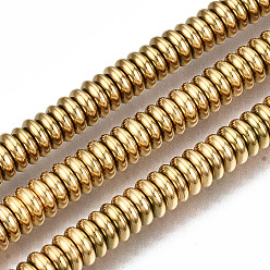 Real 18K Gold Plated Electroplate Non-magnetic Synthetic Hematite Beads Strands, Flat Round/Disc, Heishi Beads, Real 18K Gold Plated, 6x2mm, Hole: 1mm, about 95~112pcs/strand, 15.75 inch~16.34 inch(40cm~41.5cm)