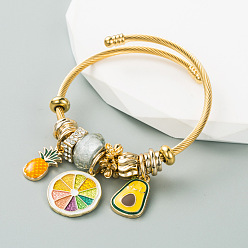 Pineapple avocado Colorful Cartoon Fruit Adjustable Bracelet with Shiny Diamond Ball Charm