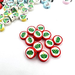 Christmas Tree Christmas Themed Handmade Polymer Clay Beads, Flat Round, Christmas Tree, 10x5mm, 100pcs/bag