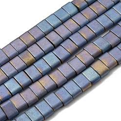 Cornflower Blue Electroplated Non-magnetic Synthetic Hematite Beads Strands, Rectangle, Matte Style, 2-Hole, Cornflower Blue, 6x4x3mm, Hole: 1.2mm, about 99pcs/strand, 15.55 inch(39.5cm)