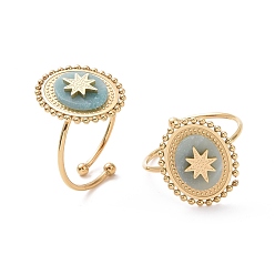 Flower Amazonite Natural Flower Amazonite Oval with Star Open Cuff Ring, Real 24K Gold Plated 304 Stainless Steel Jewelry for Women, US Size 7 3/4(17.9mm)