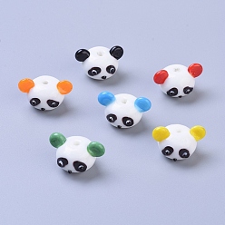 Mixed Color Handmade Lampwork Beads, Cartoon Panda, Mixed Color, 14.5~16x18~21.5x16mm, Hole: 2mm