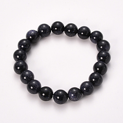 Goldstone Synthetic Blue Goldstone Beaded Stretch Bracelets, Round, 2-1/8 inch(55mm), Bead: 8~9mm