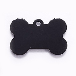 Black Aluminium Pendants, Pet Tag, Bone, Black, 25x38x1mm, Hole: 3mm