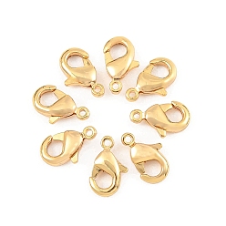 Real 18K Gold Plated SHEGRACE Brass Lobster Claw Clasps, Long-Lasting Plated, Cadmium Free & Nickel Free & Lead Free, Real 18K Gold Plated, 10x6x2.5mm, Hole: 1mm