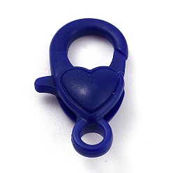 Dark Blue Plastic Lobster Claw Clasps, Heart, Dark Blue, 22.5x13x6.5mm, Hole: 3mm
