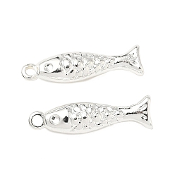 Серебро Латунные подвески, рыба, серебряные, 20x5x4.5 мм, отверстие : 1.4 мм