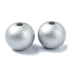 Silver Wood Large Hole European Beads, Round, Silver, 19~20x18mm, Hole: 4.2mm