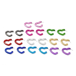 Mixed Color Heart Acrylic Stud Earrings, Half Hoop Earrings with 316 Surgical Stainless Steel Pins, Mixed Color, 31x5mm