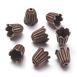 Красная Медь Тибетском стиле сплав шарик крышки, без кадмия и без свинца и без никеля, цветок, Красная медь, 10x10 мм, отверстие : 1 мм