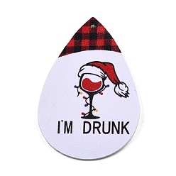 Drink Christmas Theme Imitation Leather Pendants, Teardrop, Drink Pattern, 56x37x2mm, Hole: 1.5mm