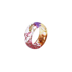 Cerise Transparent Resin Finger Ring, Pressed Flower Jewelry for Women, Cerise, US Size 6 1/2(16.9mm)