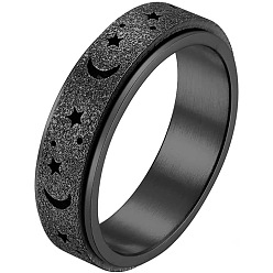 Electrophoresis Black Stainless Steel Moon and Star Rotatable Finger Ring, Spinner Fidget Band Anxiety Stress Relief Ring for Women, Electrophoresis Black, US Size 5(15.7mm)