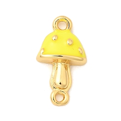 Желтый Подвески-соединители из латунной эмали в виде осеннего гриба, долговечный, без кадмия и без свинца, реальный 18 k позолоченный, стойки покрытие, желтые, 16.5x9x3 мм, отверстие : 1.2 мм