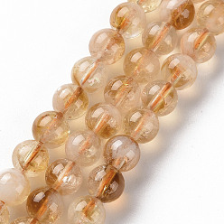 Citrine Natural Citrine Beads Strands, Round, 6mm, Hole: 0.7mm, about 63~64pcs/strand, 15.35 inch(39cm)