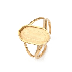 Oval Настоящее 18k позолоченное 304 кольцо-манжета из нержавеющей стали, пустая рамка для установки кольца, ионное покрытие (ip), овальные, лоток : 14x7 мм, внутренний диаметр: регулируемый