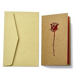 Flower Kraft Paper Greeting Cards, Tent Card, Mother's Day Theme, with Envelope, Rectangle, Flower, 187x118x0.5mm