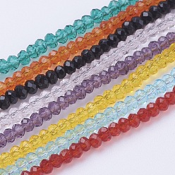 Couleur Mélangete Chapelets de perles en verre, facette, rondelle, couleur mixte, 3x2~2.5mm, Trou: 0.5mm, Environ 160~165 pcs/chapelet, 15~16 pouce