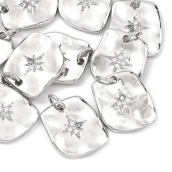 Платинированный Латунные микропаве прозрачные подвески с фианитом, без кадмия, без никеля и без свинца, прямоугольник амулеты, Реальная платина, 15x13.5x2 мм, Перейти кольцо: 5x1 мм, внутренний диаметр: 3 мм