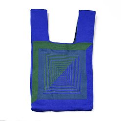 Square Polyester Mini Knit Tote Bags, Crochet Tote Handbag Lunch Box Bag, Square, 34x19.5x2.1cm