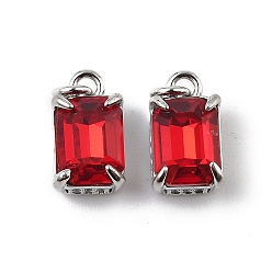 Красный Подвески из латуни с микропаве из кубического циркония и стеклянным кристаллом, прямоугольные, стойки покрытие, долговечный, без свинца и без кадмия, с целью перехода в кольце, красные, 11x7x6 мм, отверстие : 2 мм