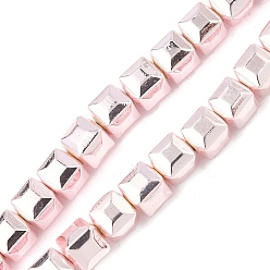 Розовое Покрытие Гальванические нити из синтетических немагнитных гематитовых бусин, граненые, бусины-кубы с настольной огранкой, розовый покрытием, 6x6x5.5~6 мм, отверстие : 1 мм, около 70~71 шт / нитка, 15.75~15.98'' (40~40.6 см)