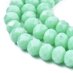 Turquoise Opaque Solid Color Glass Beads Strands, Faceted, Rondelle, Turquoise, 10x8mm, Hole: 1mm, about 65~66pcs/strand, 20.8~21.2 inch(53~54cm)