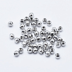 Real Platinum Plated Brass Beads, Long-Lasting Plated, Nickel Free, Real Platinum Plated, Faceted, Round, 2.5mm, Hole: 1mm