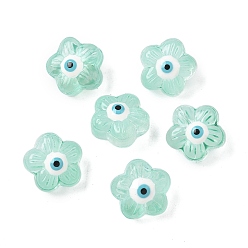 Бледно-бирюзовый Прозрачные стеклянные эмалевые бусины, цветок с сглаза, бледные бирюзовая, 12.5~13x3 мм, отверстие : 1 мм