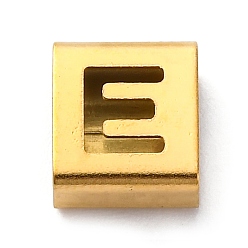 Letter E Ионное покрытие (ip) 304 квадратные подвески-слайдеры из нержавеющей стали, золотые, Письмо E, 9x8x4 мм, отверстие : 3.5x8.5 мм