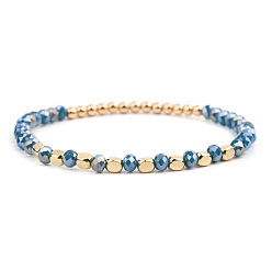 Темно-Голубой Женский браслет ручной работы с геометрическим черным ониксом и акриловыми бусинами и кристаллами