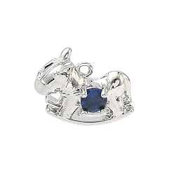 Темно-Синий Латунные микро проложить кубического циркония подвески, лошадка прелести, стойки покрытие, без кадмия и без свинца, платина, темно-синий, 11x14x6.5 мм, отверстие : 1.2 мм